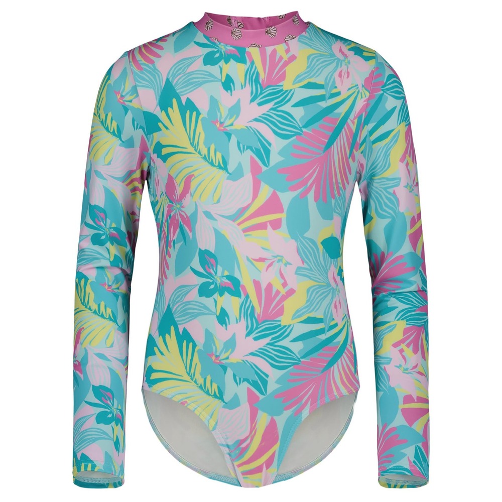 NWOT Billabong Girls Long Sleeve Rashguard Swimsuit UPF 50+ Tropical Sz 8